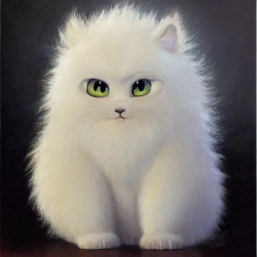 Image similar to oil painting of cute curly fluffy white furred creature, by Hayao Miyazaki