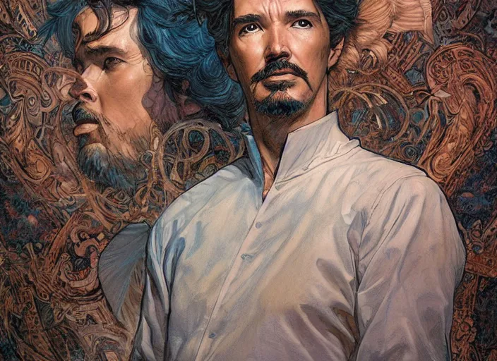 Image similar to a highly detailed angelic portrait of stephen strange, james gurney, james jean