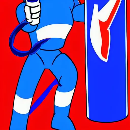 Image similar to Pepsiman is throwing cans of pepsi at elderly woman. digital art