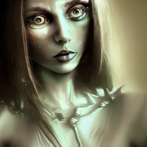 Image similar to woman portrait made out of ice paint, beautiful, cyborg, octane render, tim burton comic book art