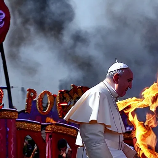 Image similar to a photo of the pope breathing out fire at a carnival sideshow