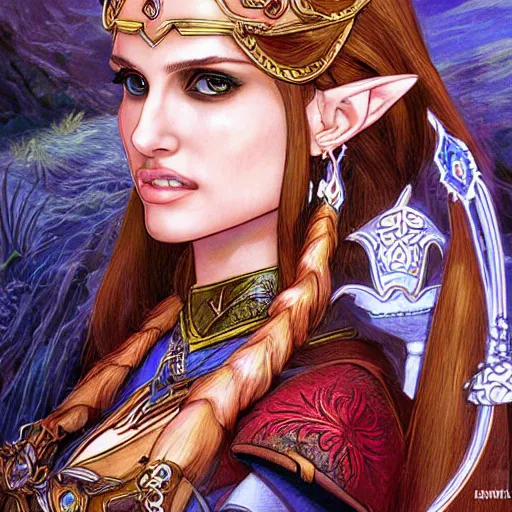 Image similar to portrait of natalie portman as princess zelda, illustrated by ayami kojima, highly detailed