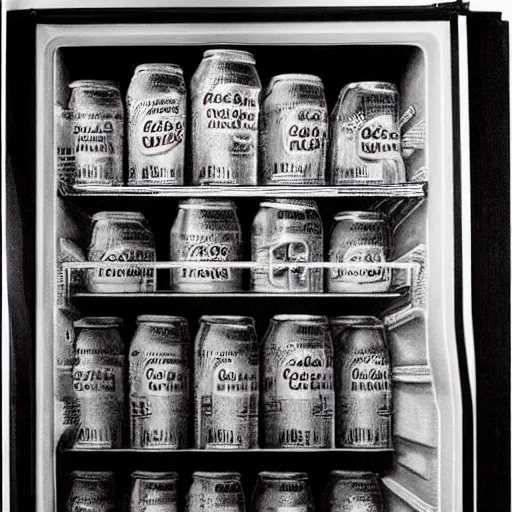 Prompt: the FBI opening a fridge full of Diet Coke by Laurie Lipton