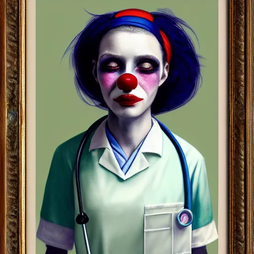 Image similar to clowncore pastel punk young hospital nurse wearing stylish uniform. detailed, portrait, 8 k, artwork by jean - baptiste monge