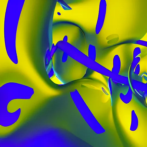 Image similar to yellow swirl abstract figure, blue background, octane render, cinema 4 d