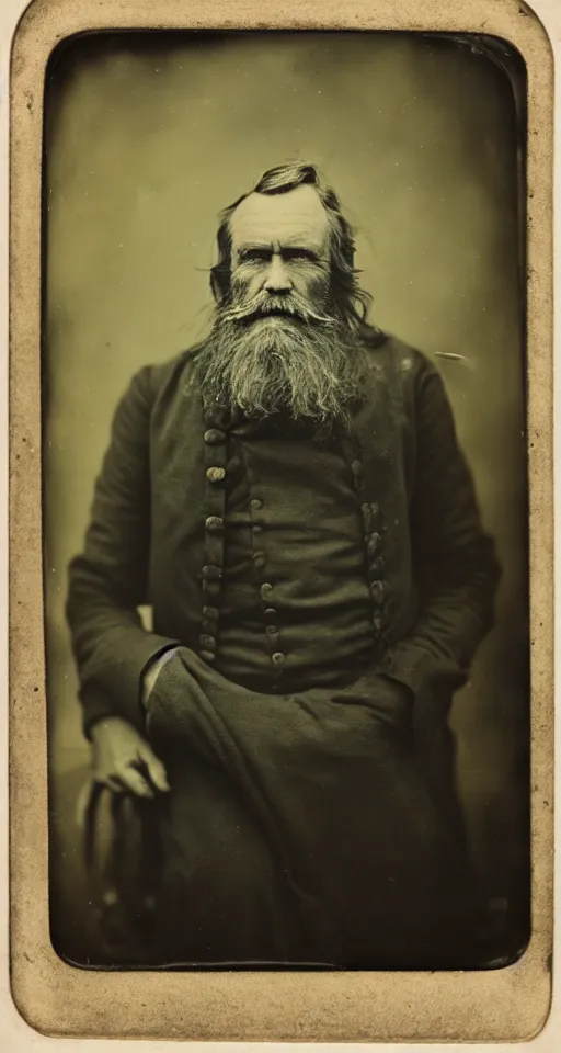 Image similar to a wet plate photograph, a portrait of a grizzled old sea captain