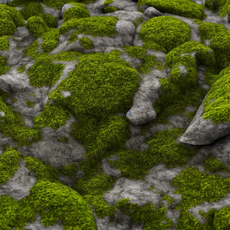 Image similar to ! dream rock with moss growing on it, 3 d render by keos masons, new sculpture, polycount, rendered in maya, physically based rendering