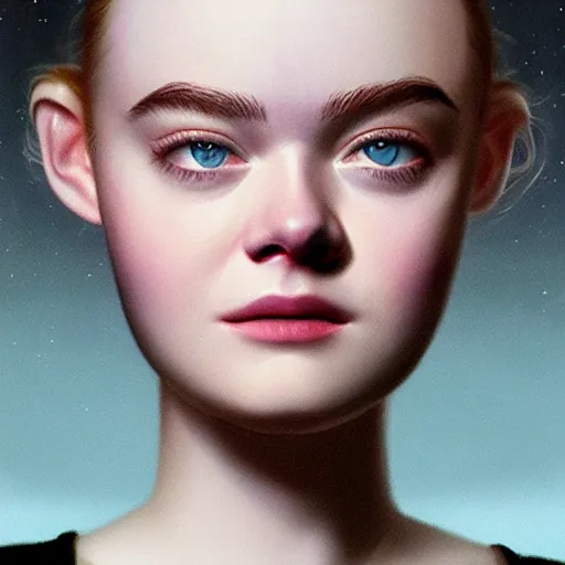 Image similar to a striking hyper real illustration of Elle Fanning in the twilight zone