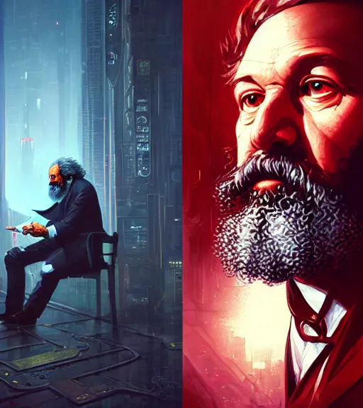 Prompt: highly detailed portrait of karl marx in cyberpunk, cyborg, stephen bliss, unreal engine, fantasy art by greg rutkowski, loish, rhads, ferdinand knab, makoto shinkai and lois van baarle, ilya kuvshinov, rossdraws, tom bagshaw, global illumination, radiant light, detailed and intricate environment