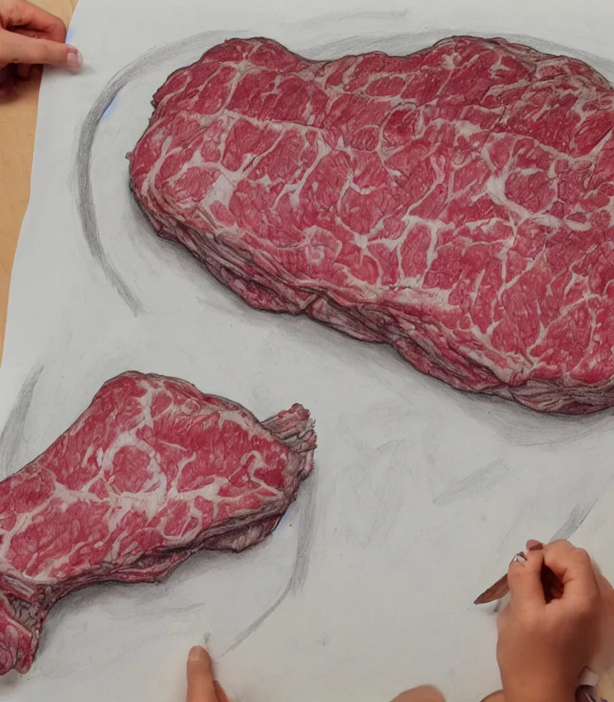 Image similar to kid drawing of rib meat, realistic