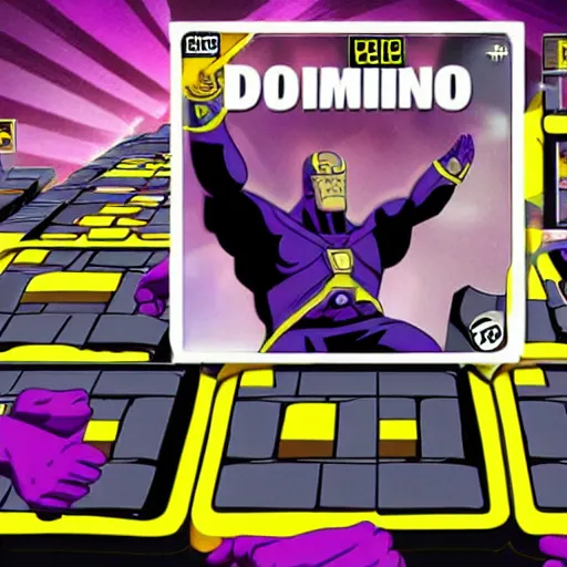 Prompt: thanos playing domino rally