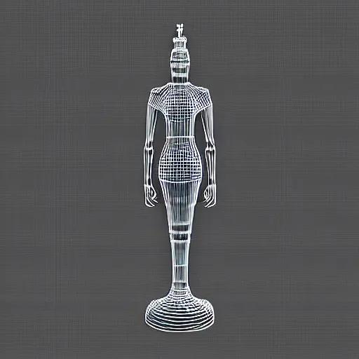 Image similar to chess piece wireframe mesh model, low poly, occult machine, empty room