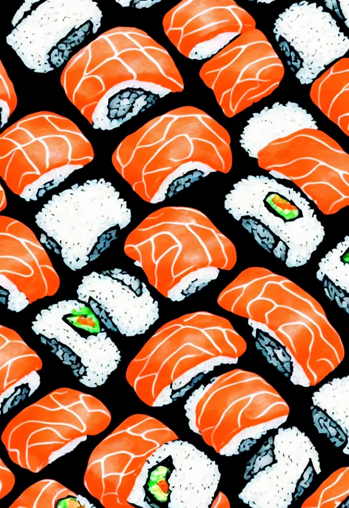 Prompt: extreme closeup of a single sushi, hyper minimalist geometric flat color solid spot color, 9 0 s graphic design art poster design in the style of die gestalten verlag