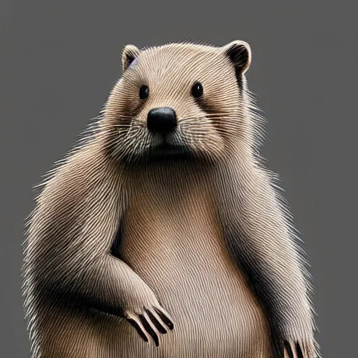 Prompt: a beaver in profile, big tail, fluffy fur drawn concept art