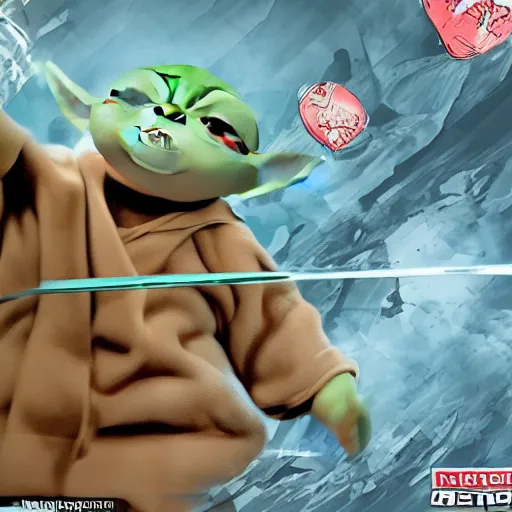 Image similar to baby yoda ripping someone in half without touching them