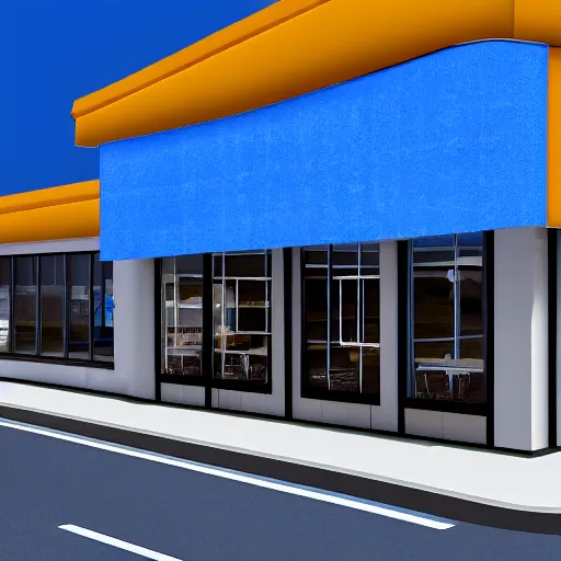 Prompt: Blue McDonalds Restaurant, 4k realistic photo