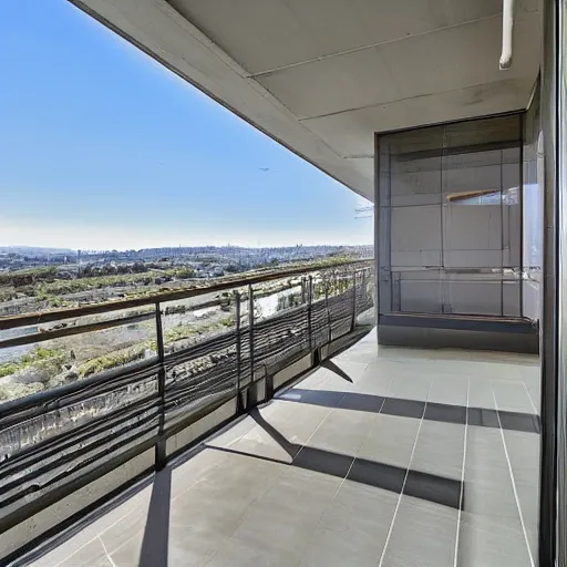 Prompt: Modern Penthouse, industrial, concrete and rebar, large balcony, overlooking Silent Hill, detailed