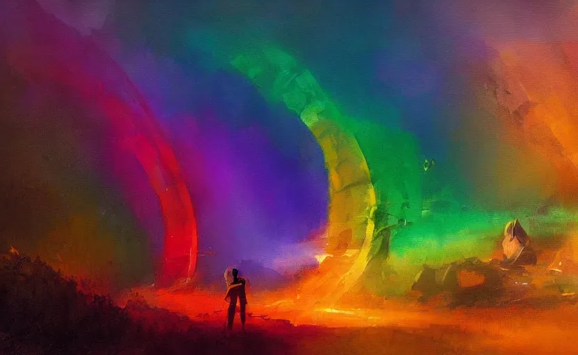 Image similar to a painting of a rainbow trending on artstation in the style of greg rutkowski