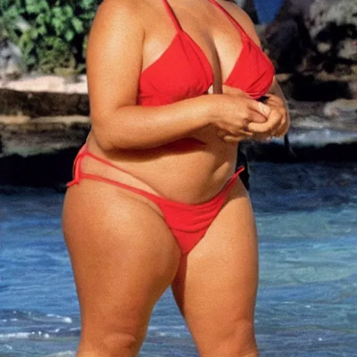 Image similar to danny devito wearing a bikini in the style of anime