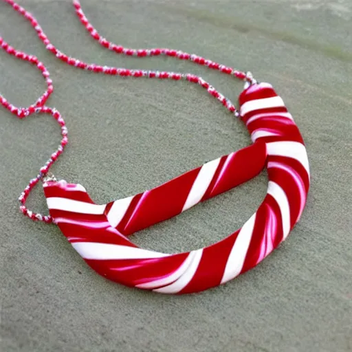 Image similar to candy cane necklace, photorealistic, beautiful, recursive