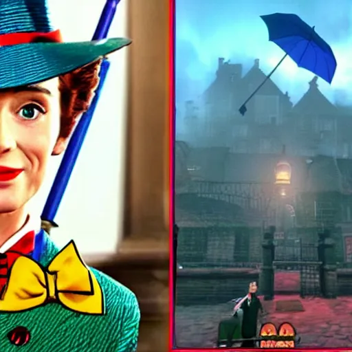 Image similar to a still of from the movie mary poppins crossover with the game the legend of zelda : majora's mask