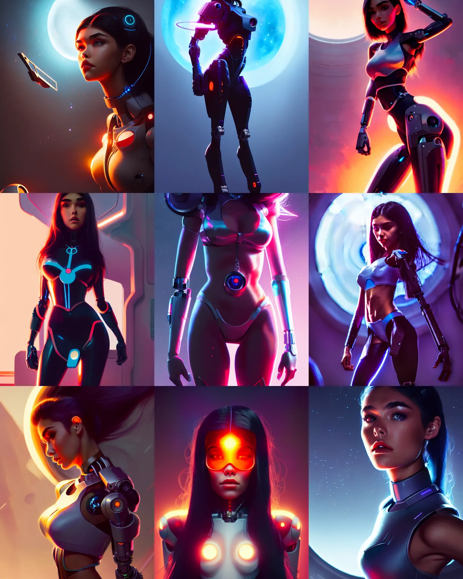 Prompt: a photo of madison beer : : college woman : : as hot cyborg space woman by pixar : : by greg rutkowski, wlop, rossdraws, artgerm, unreal engine, sweaty 4 k, hdr, : :