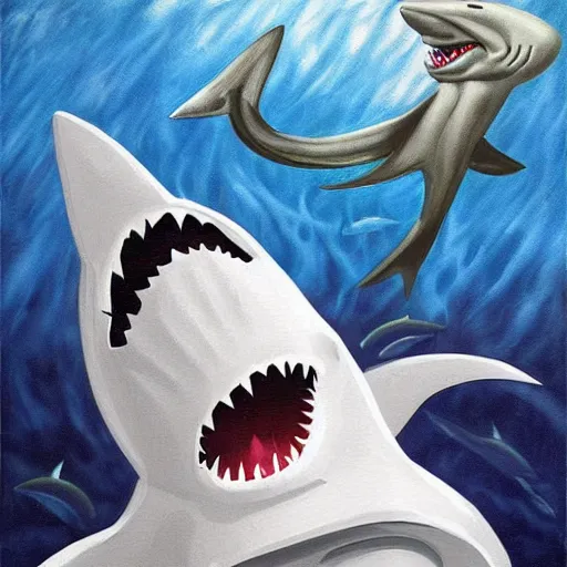 Image similar to Shark Janitor, masterpiece painting