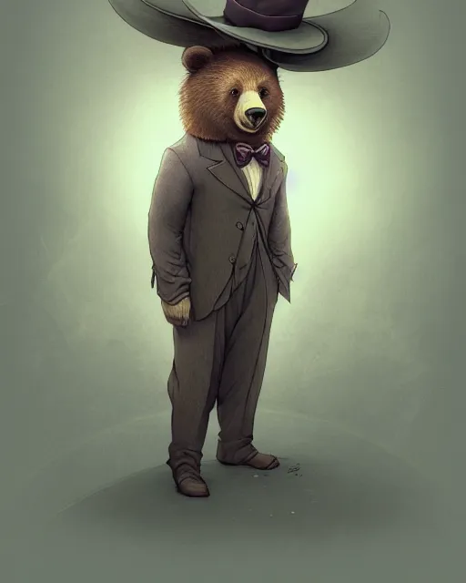 Image similar to anthropomorphic art of a detective bear, victorian inspired clothing by artgerm, victo ngai, ryohei hase, artstation. fractal papersand books. highly detailed digital painting, smooth, global illumination, fantasy art by greg rutkowsky, karl spitzweg