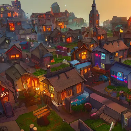 Image similar to a stylized 3D town in the style of AAA Game Art Studio and Maria Puchkova on Artstation, 4k,