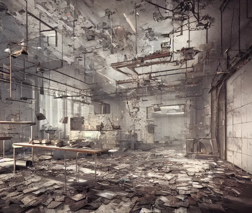 Image similar to Abandoned factory room, octane render, artstation trending, highly detailded