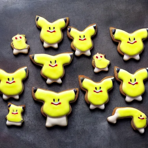 Prompt: hyperrealistic photo of pikachu shaped cookies