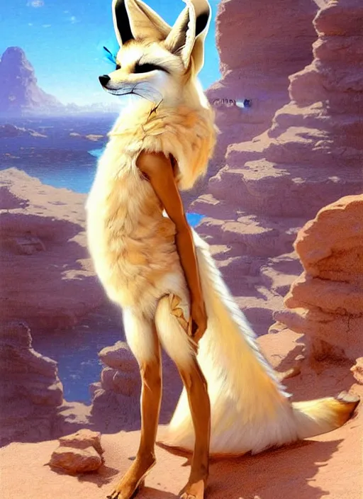 harmony of desert, cute fennec fox hybrid ( human face Stable