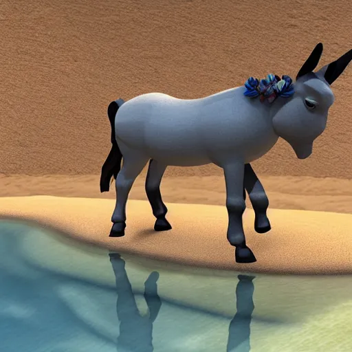 Image similar to a 3d donkey on vacation, amazing detail