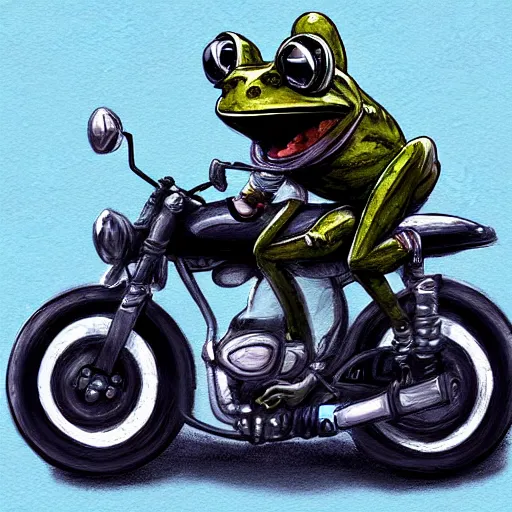 Image similar to a frog riding a motorcycle, digital painting, artstation, photo