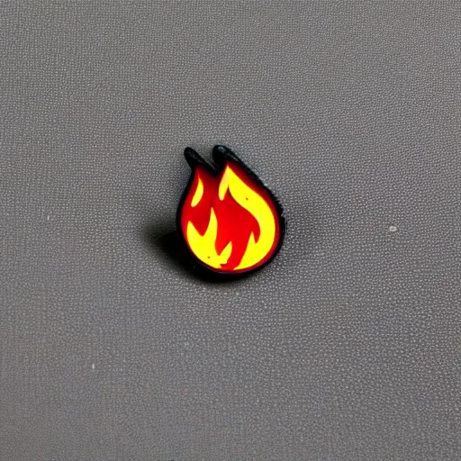 Image similar to a retro minimalistic fire flames warning enamel pin, use of negative space allowed, black and white only, smooth curves