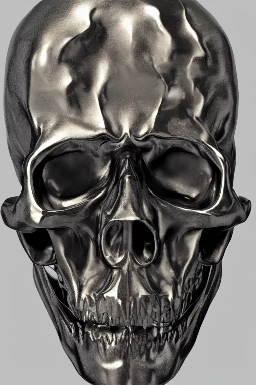 Prompt: opened head showing part of the silver skull sculpture by bernini and hedi xandt made with black marble with partial gold plating, realistic