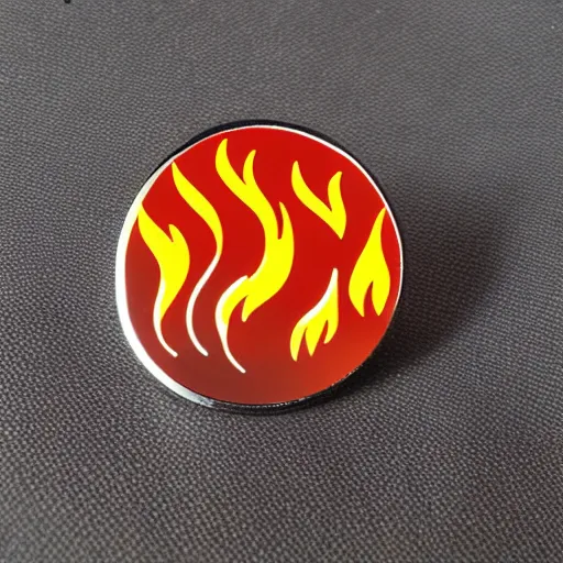 Image similar to minimalistic clean enamel pin of fire flame warning label, retro design