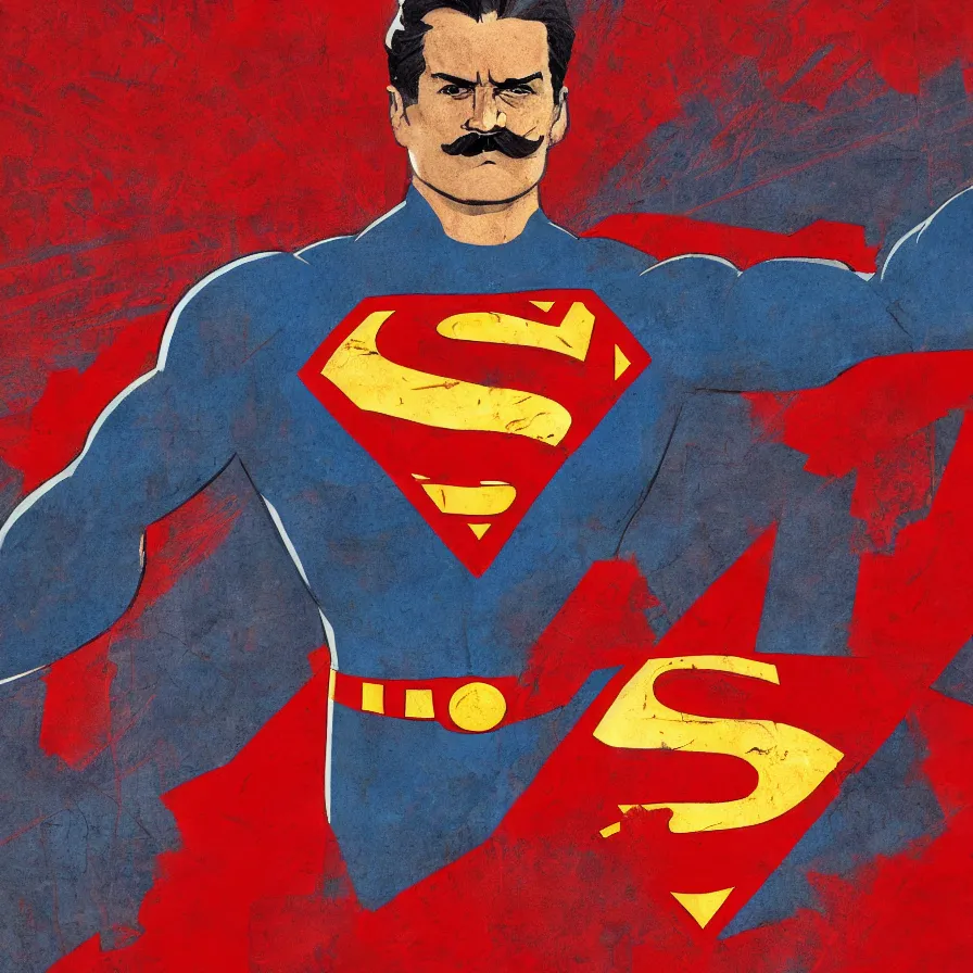 Prompt: stalin as superman, red son, hammer and sickle logo, red square ( moscow ), socialist realism, sovietwave, hyperrealistic, hyperdetailed, intricate digital art, trending artstation, photoshop, rich moody colors, rich moody colors, fan art, concept art, epic comic book style, by robert kirkman