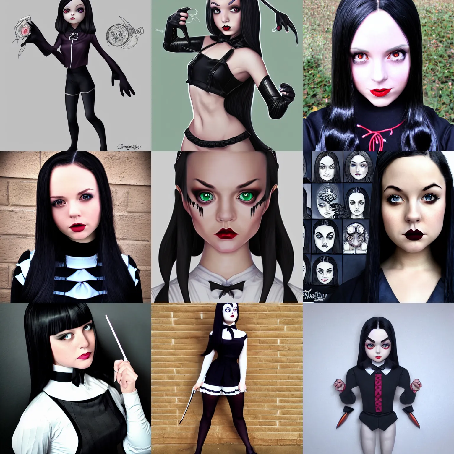 Prompt: Christini Ricci as Wednesday Addams, Artgerm