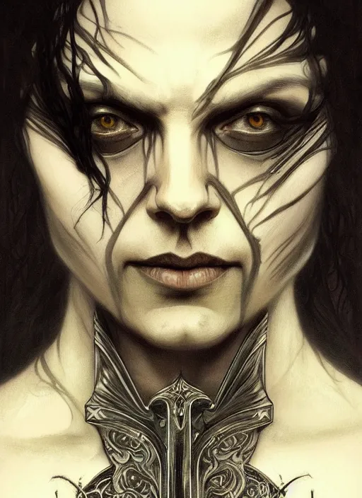 Image similar to ville valo, gothic, portrait, intricate, elegant, highly detailed, digital painting, artstation, concept art, wallpaper, smooth, sharp focus, illustration, art by h. r. giger and artgerm and greg rutkowski and alphonse mucha