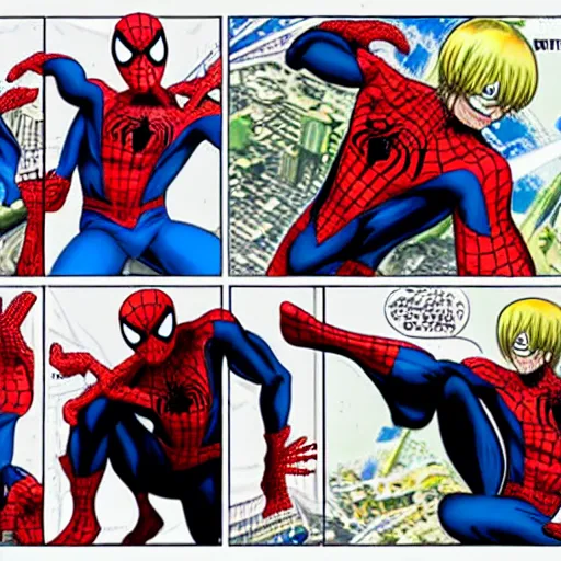 Prompt: spiderman in the style of one piece