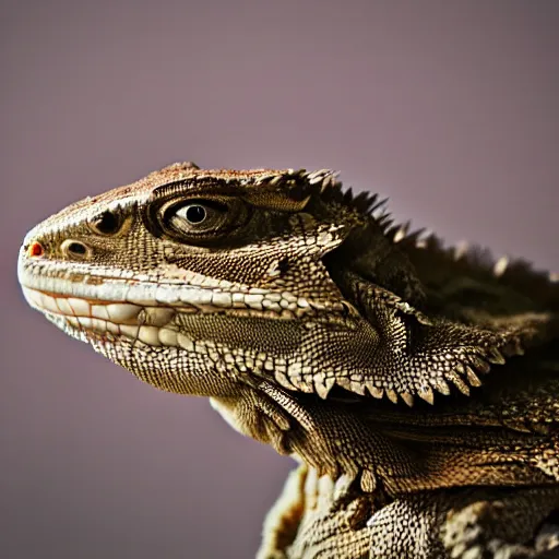 Image similar to dslr portrait still of a bearded dragon wearing a top hat and bow tie, 8 k 8 5 mm f 1. 4