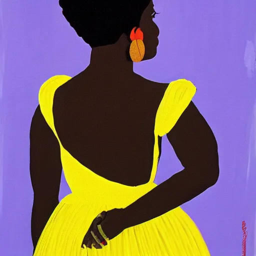 Image similar to african american woman wearing a yellow tutu, portrait artwork by david hockney airbrush and jack vettriano h 6 4 0