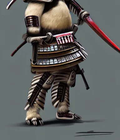 Image similar to photorealistic illustration of anthropomorphic sloth in traditional samurai armor : : digital art, concept art, character development