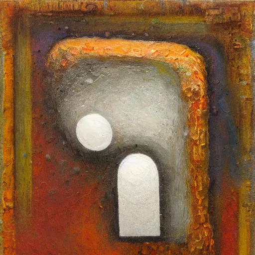 Image similar to an impasto painting by shaun tan of an abstract forgotten sculpture by the caretaker and ivan seal