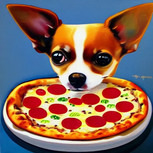 Image similar to abstract painting of a Chihuahua and pizza