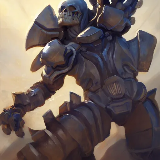 Image similar to greg manchess portrait painting of partially armored powerful skeletor overwatch character, medium shot, asymmetrical, profile picture, organic painting, sunny day, matte painting, bold shapes, hard edges, street art, trending on artstation, by huang guangjian, gil elvgren, ruan jia, greg rutkowski, gaston bussiere