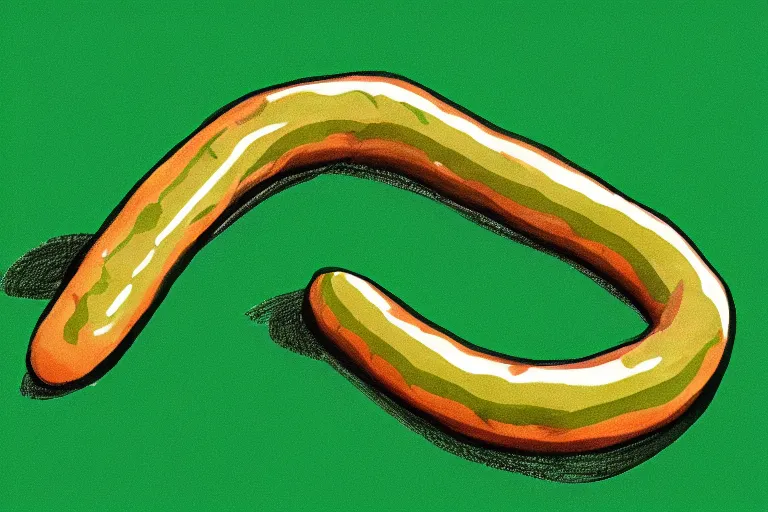 Image similar to Long Green Sausage with eyes and fangs, fine details, concept art