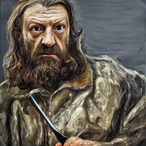 Image similar to high quality high detail painting by lucian freud, hd, balon greyjoy