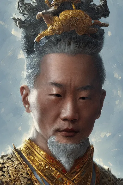 Image similar to chinese god, portrait, powerfull, intricate, elegant, volumetric lighting, scenery, digital painting, highly detailed, artstation, sharp focus, illustration, concept art, ruan jia, steve mccurry